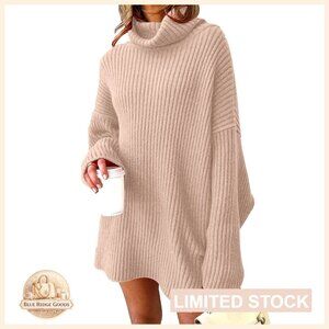 Plus Size Turtleneck Oversized Sweater Dress Pullover Knit Winter Tunic